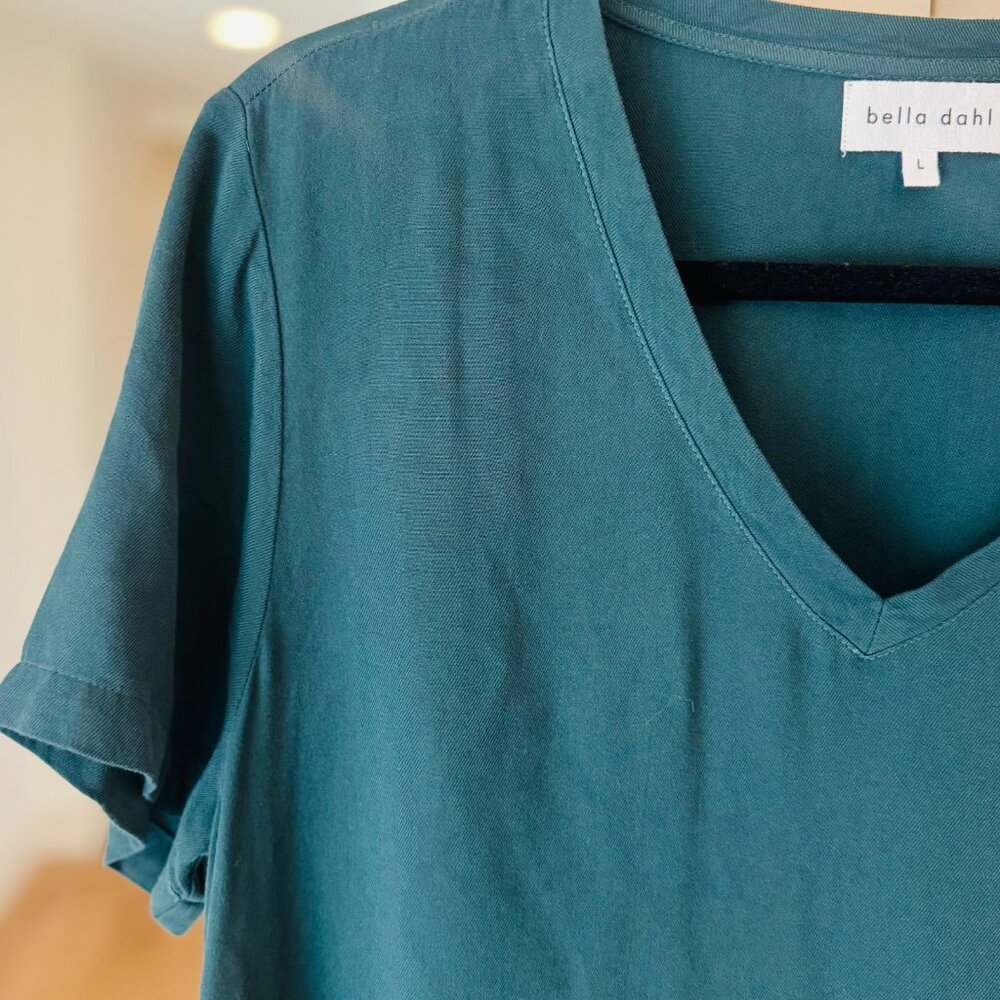 Bella Dahl Soft V-Neck T-Shirt Dress π Teal Green | Size L | Relaxed Fit - Picture 2 of 7